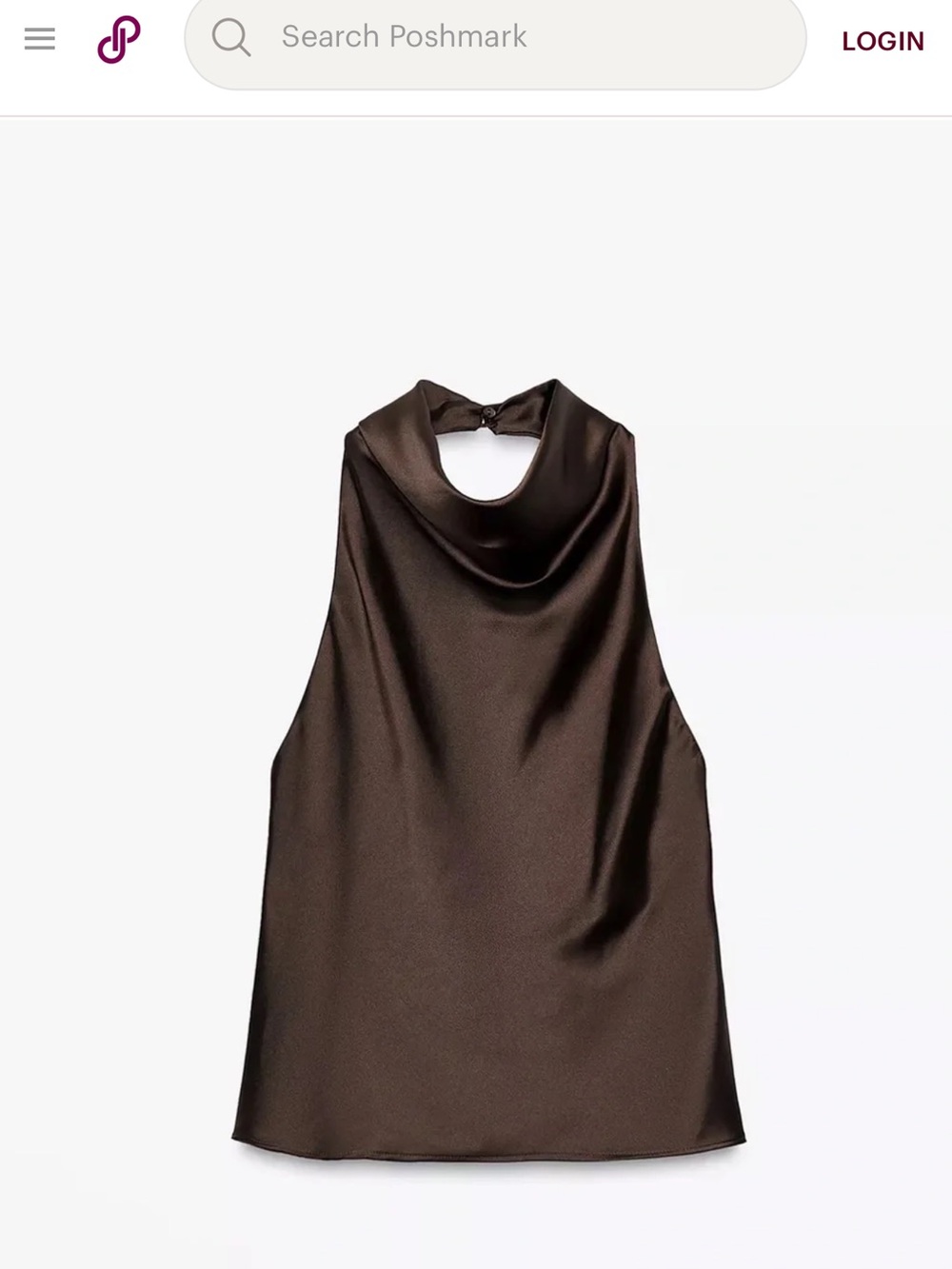 Zara Brown Satin Strapless Halter Top with Cowl Neck